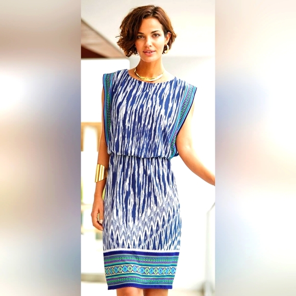 Chicos Native Border Becky Blouson Multicolor Dress. Size 1 - Picture 1 of 6